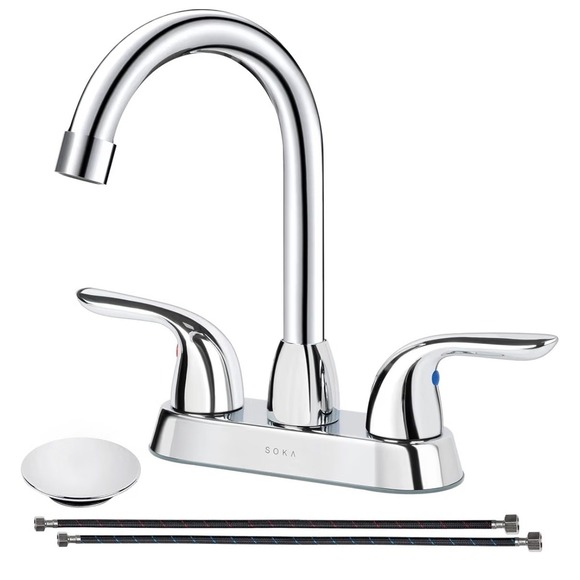 Soka Other - Soka Chrome Bathroom Sink Faucet Two Handle Goose Neck Assembly Brand New In Box